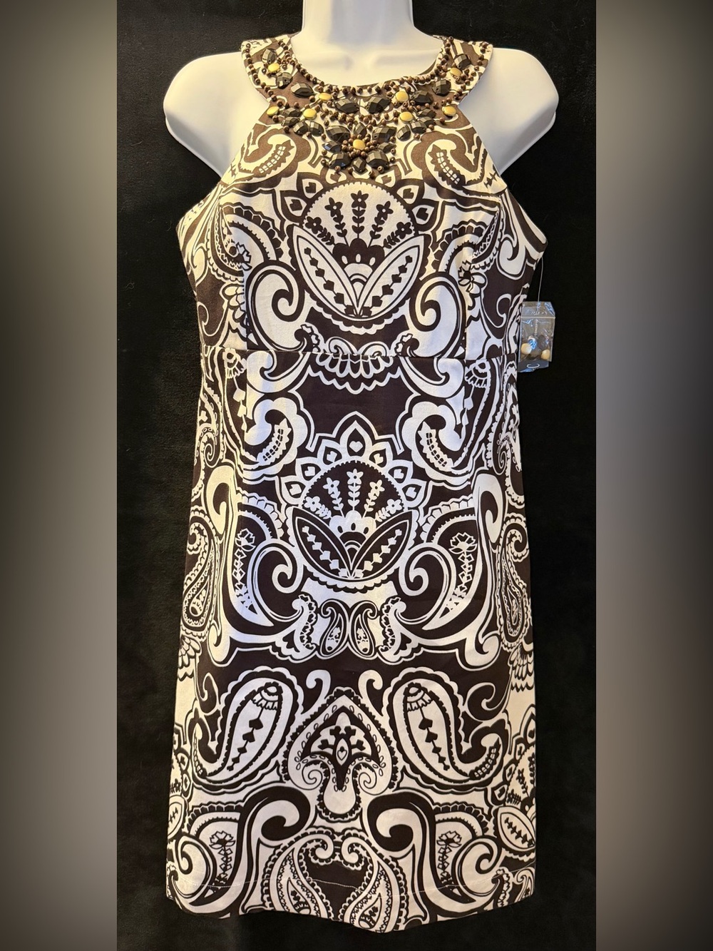INC International Concepts Size 6 Brown Ivory Paisley Beaded Embellished Dress